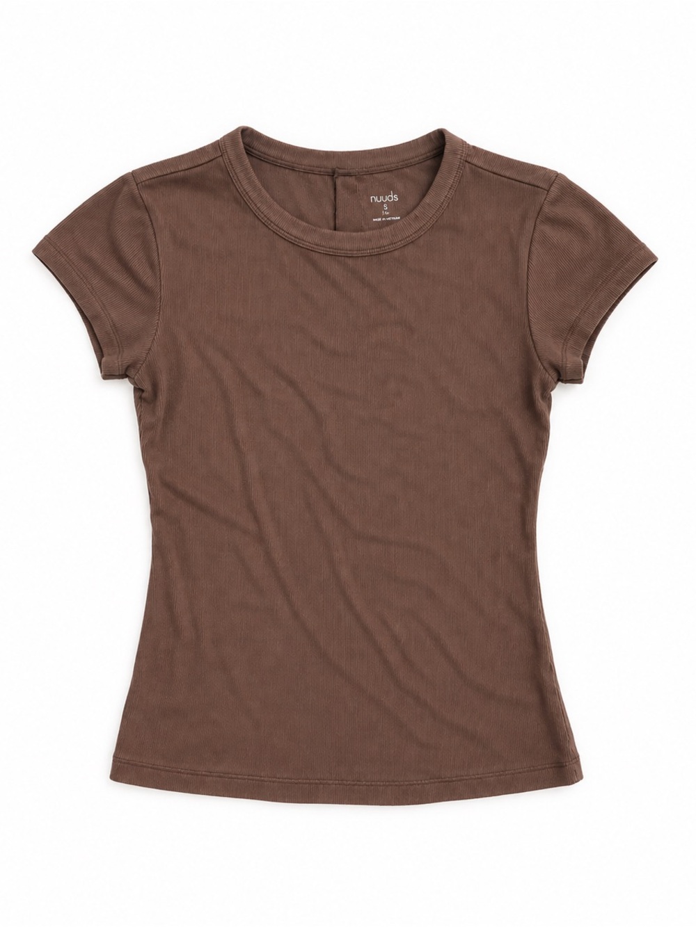 NUUDS Chocolate Brown Ribbed Cap Sleeve Fitted Tee Size S
